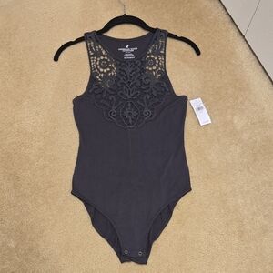 American Eagle Dark Gray Lace Bodysuit